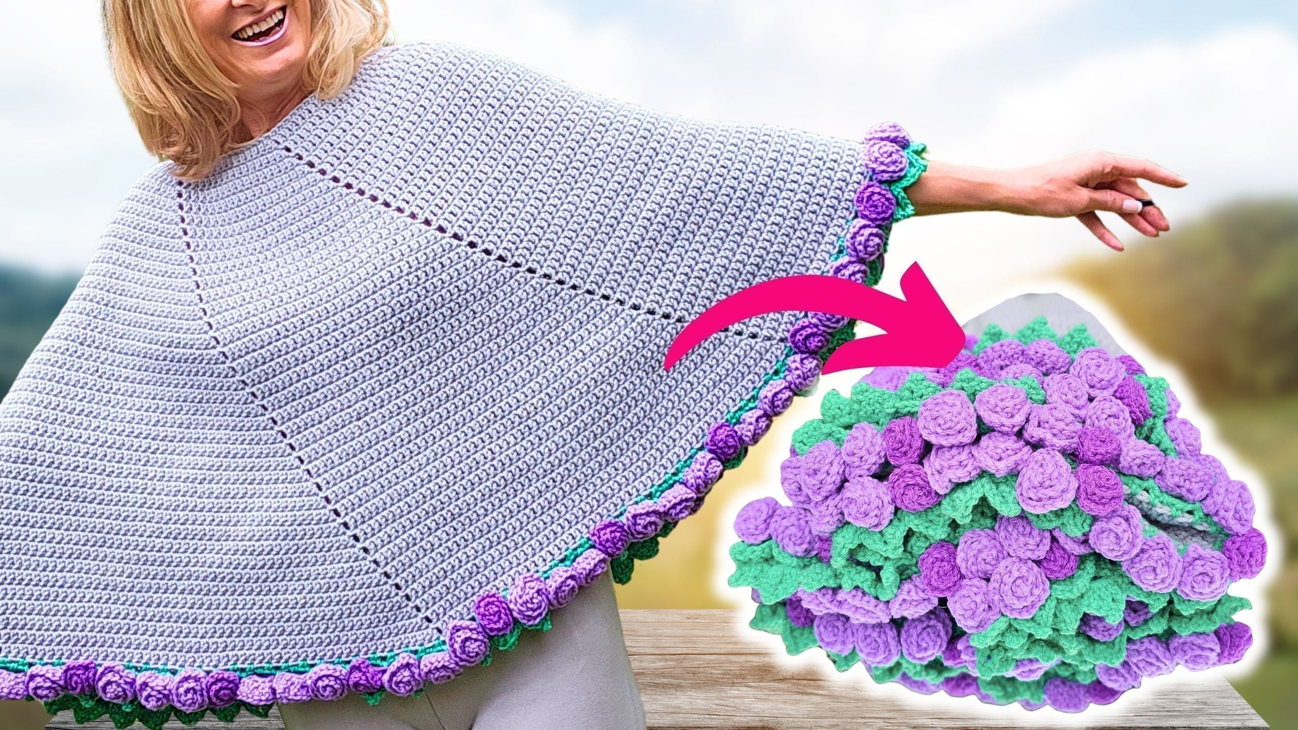 How to Make an Easy Crochet Flower Bouquet Poncho in a Spiral