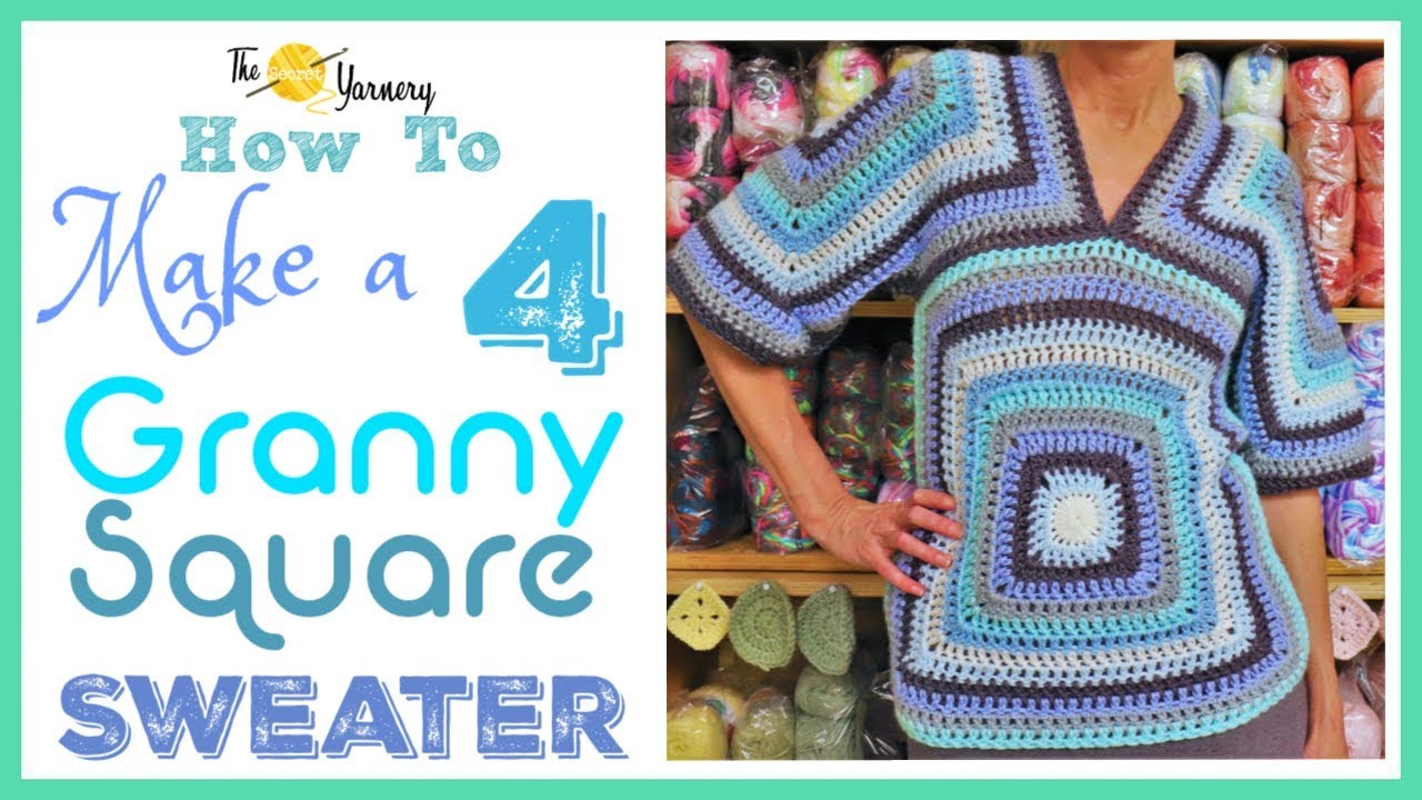 Four Granny Square Crochet Sweater: Easy Step-by-Step Pattern!