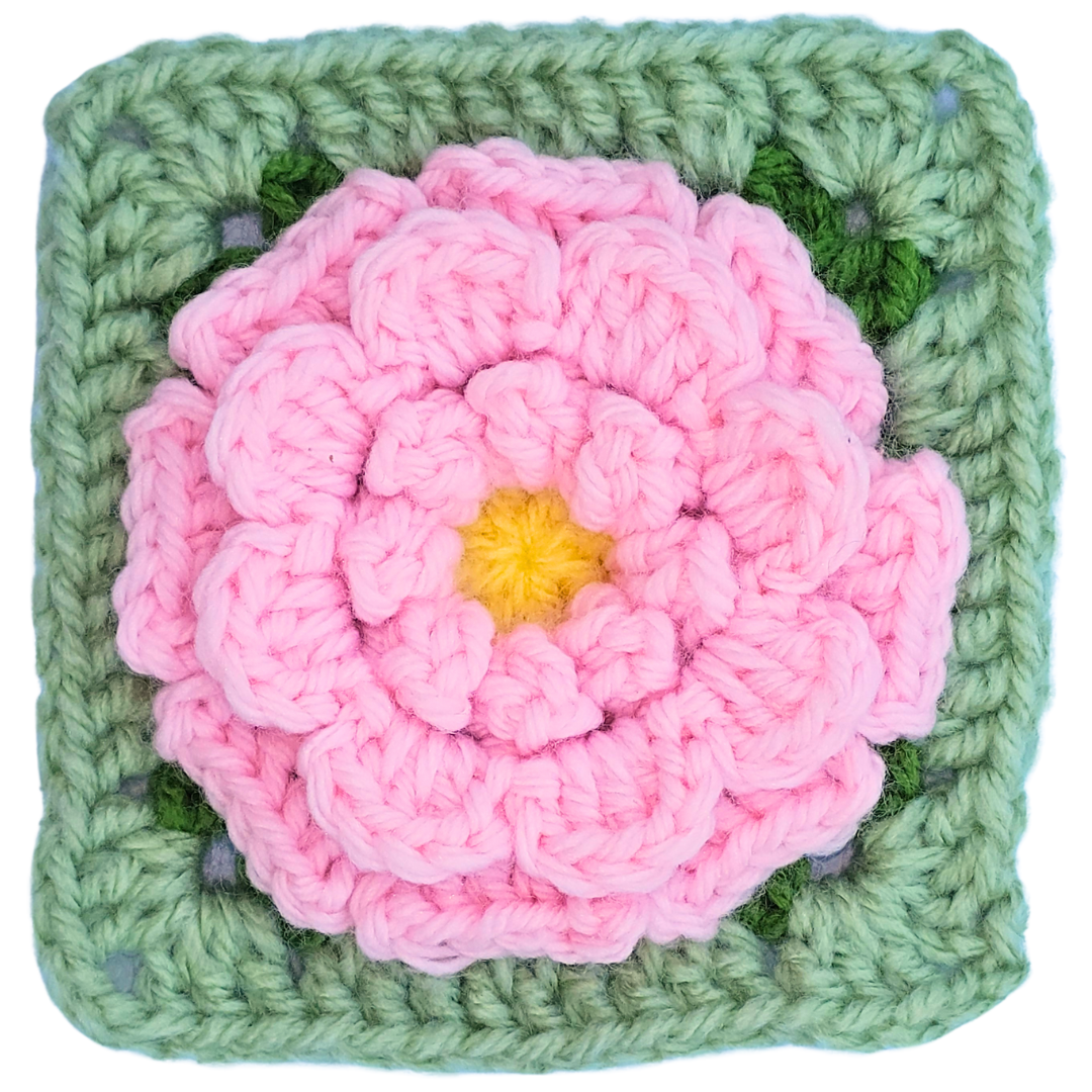 Easy-Granny-Square-Crochet-Flower-Pattern-Make-the-Single-Zinnia Secret Yarnery
