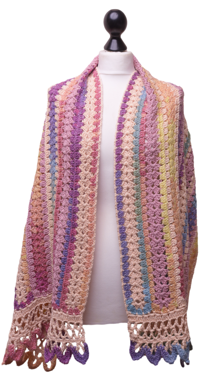 Aurora Dawn Crochet Shawl with Dragon Teeth Border - The Secret Yarnery