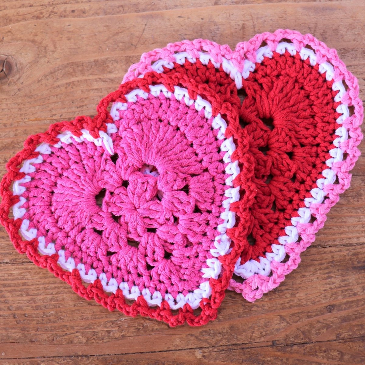 Granny Square Heart Crochet Coasters - secretyarnery