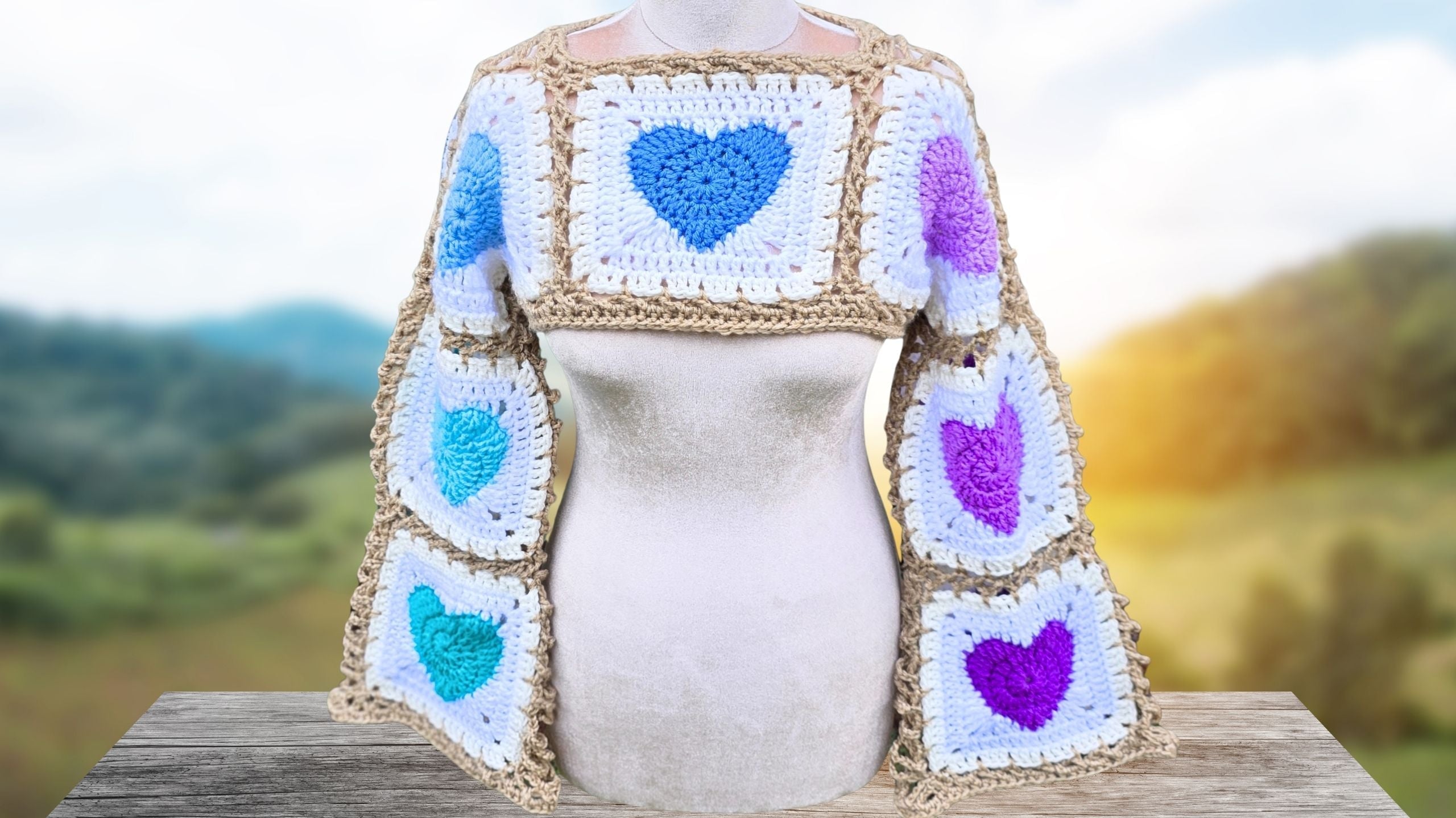 Easy Laced Up Heart Granny Square Sweater Crochet Pattern!