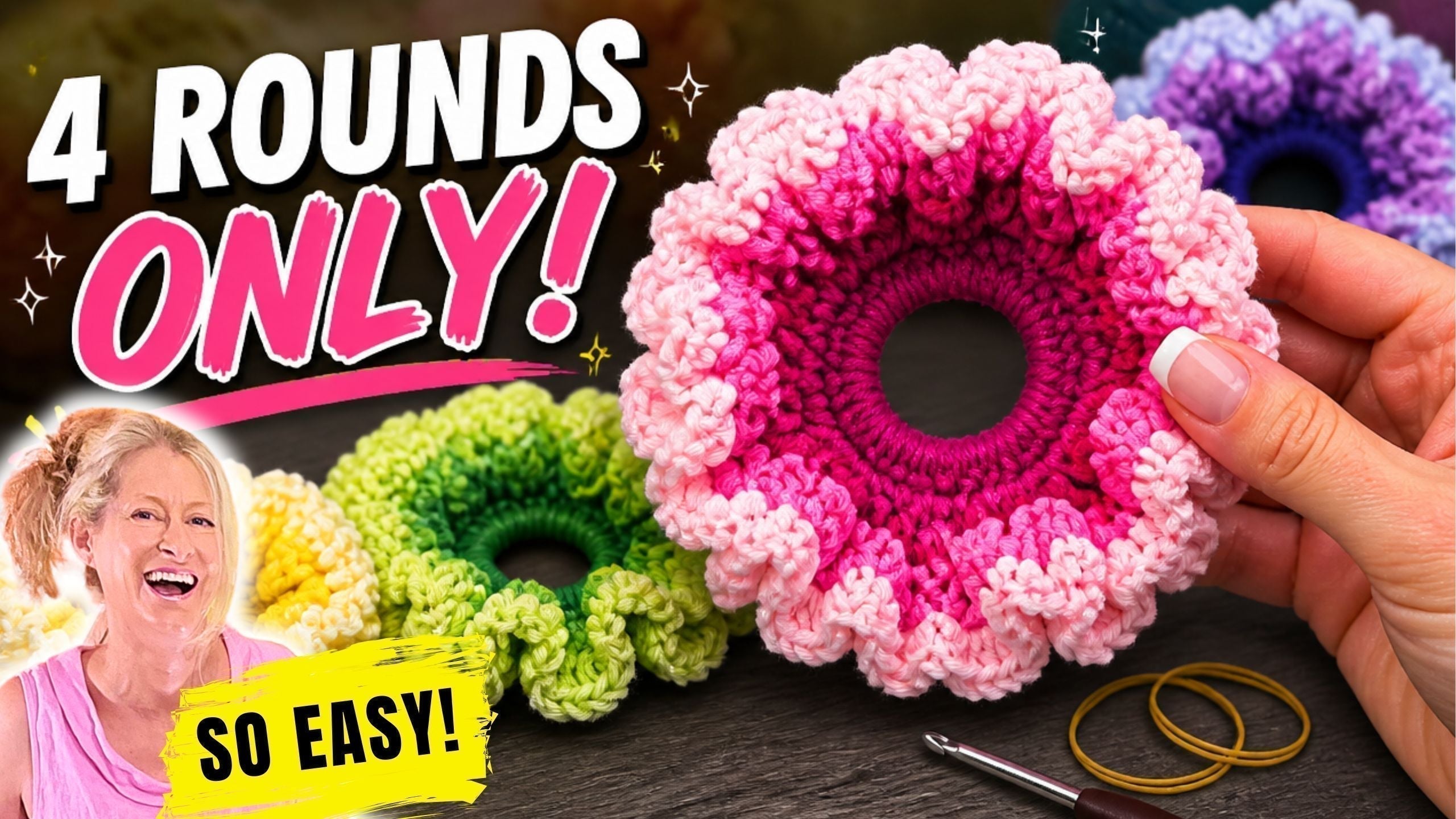 Easy Ruffle Crochet Hair Scrunchie Pattern with Scrap Yarn