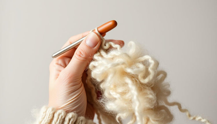 Fuzzy yarn being carefully frogged with a crochet hook showing the halo effect
