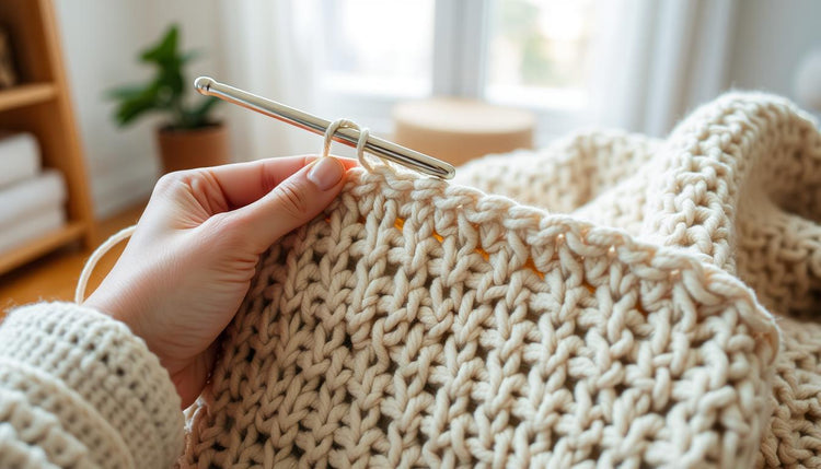 Beginner crocheting a simple blanket with chunky yarn