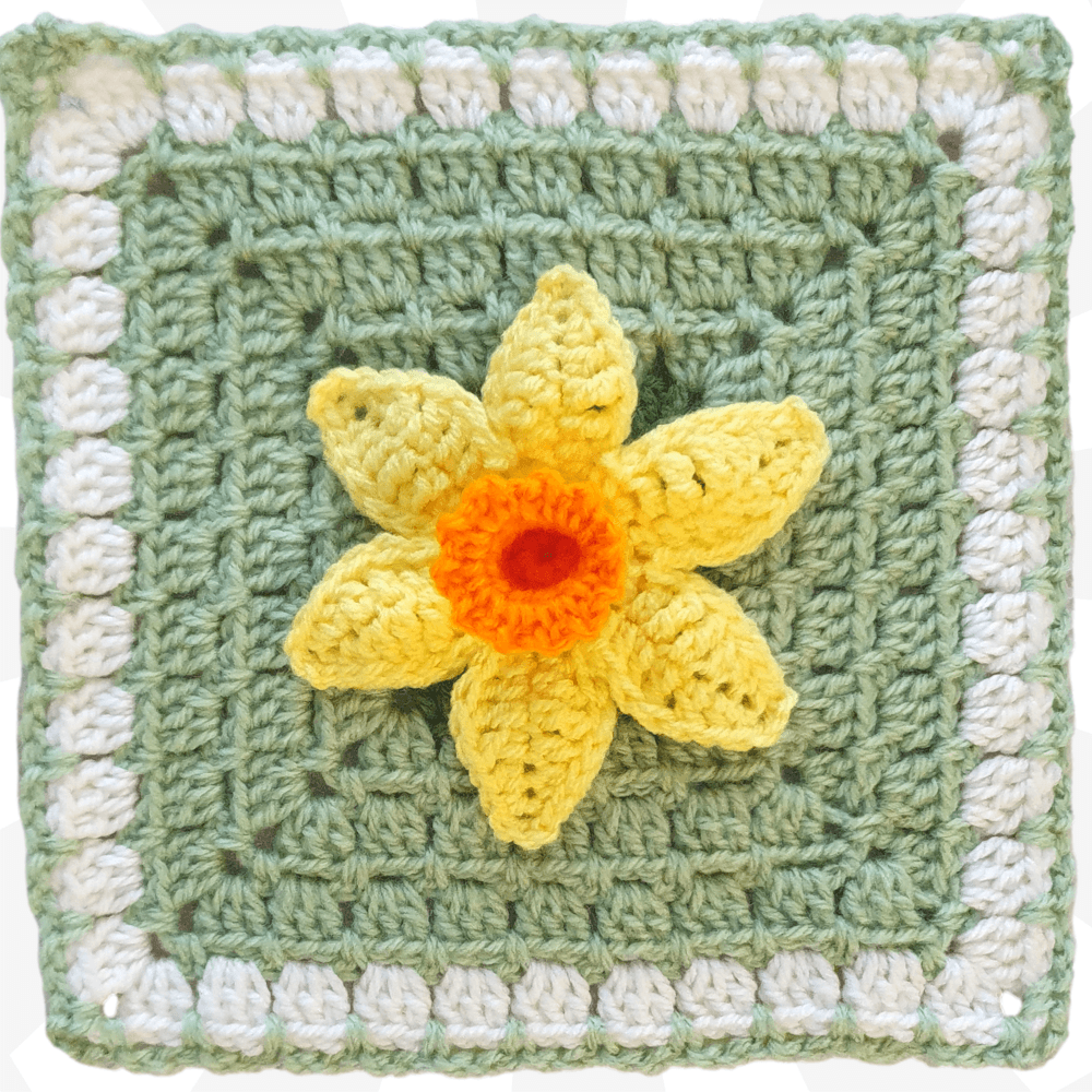 Daffodil 3D Crochet Flower Granny Square - BloomScape CAL 9 - The Secret Yarnery