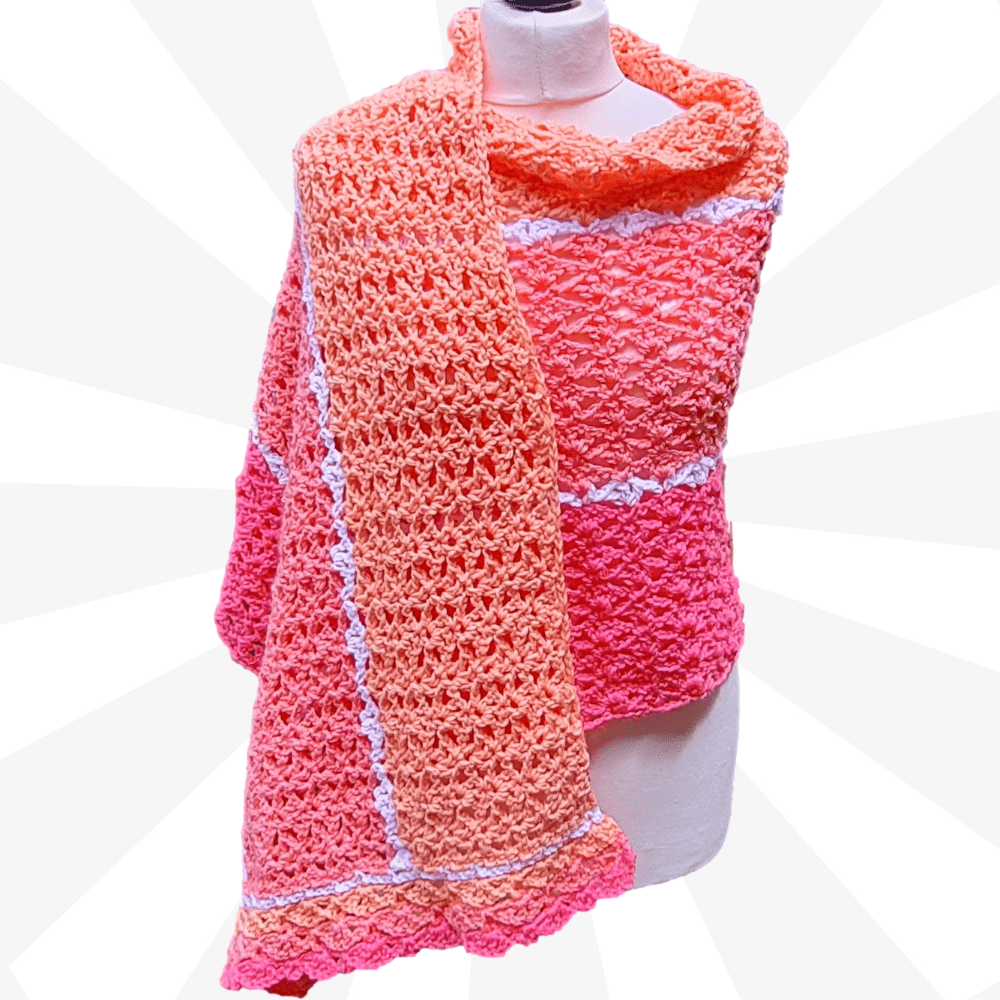 Easy Lacy Summer Shawl Crochet Patterns 🍨 Sundae Granny Easy Crochet Rectangular Shawl - The Secret Yarnery
