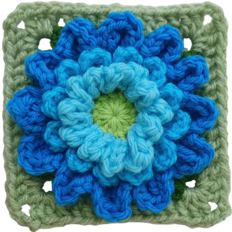 Easy-Chrysanthemum-3D-Flower-Granny-Square-Tutorial-BloomScape-CAL-Block Secret Yarnery