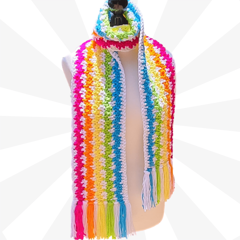 Speedy Granny Ruth Rainbow Scarf 🌈 Easy Crochet Scarf Pattern for Beginners - The Secret Yarnery