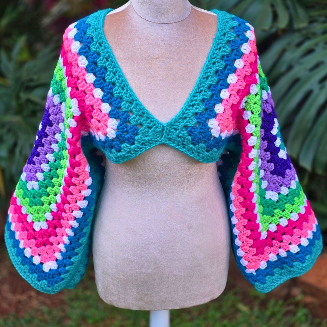 Modern Two Granny Square Cropped Sweater Secret Yarnery