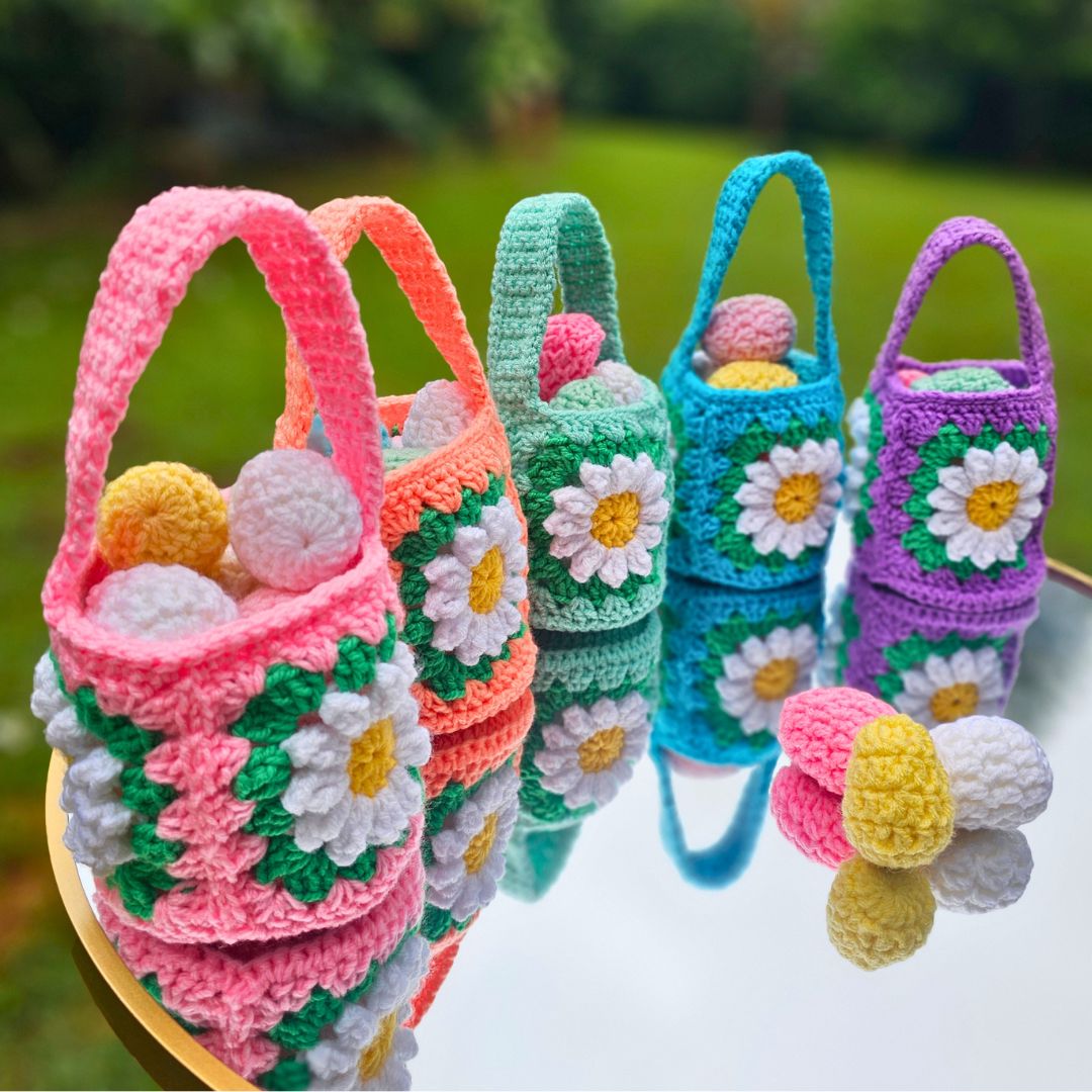 3 Daisy Granny Square Easter Basket Pattern - Fast and Easy! Secret Yarnery