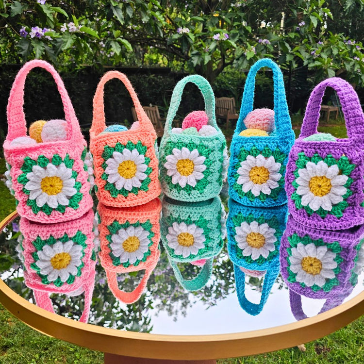 3 Daisy Granny Square Easter Basket Pattern - Fast and Easy! Secret Yarnery