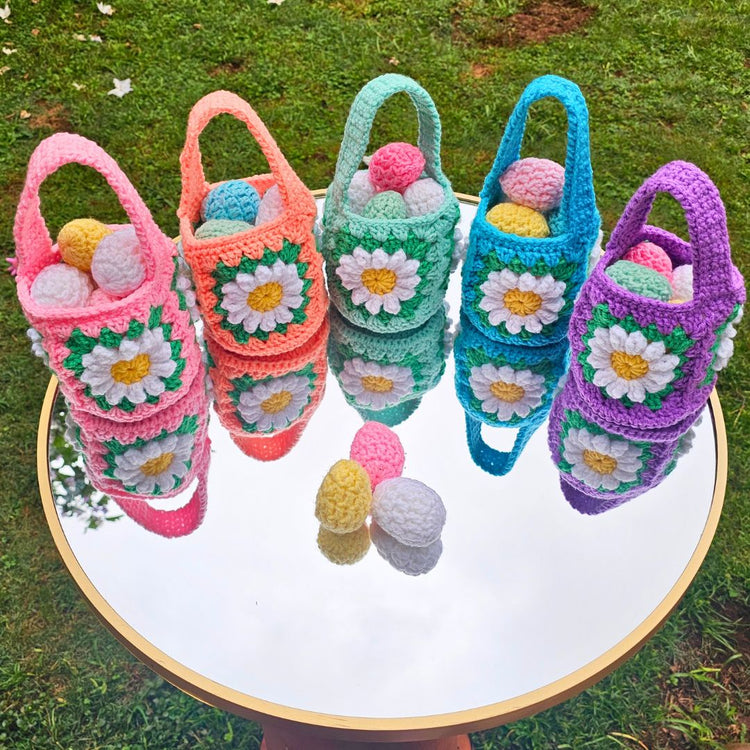 3 Daisy Granny Square Easter Basket Pattern - Fast and Easy! Secret Yarnery