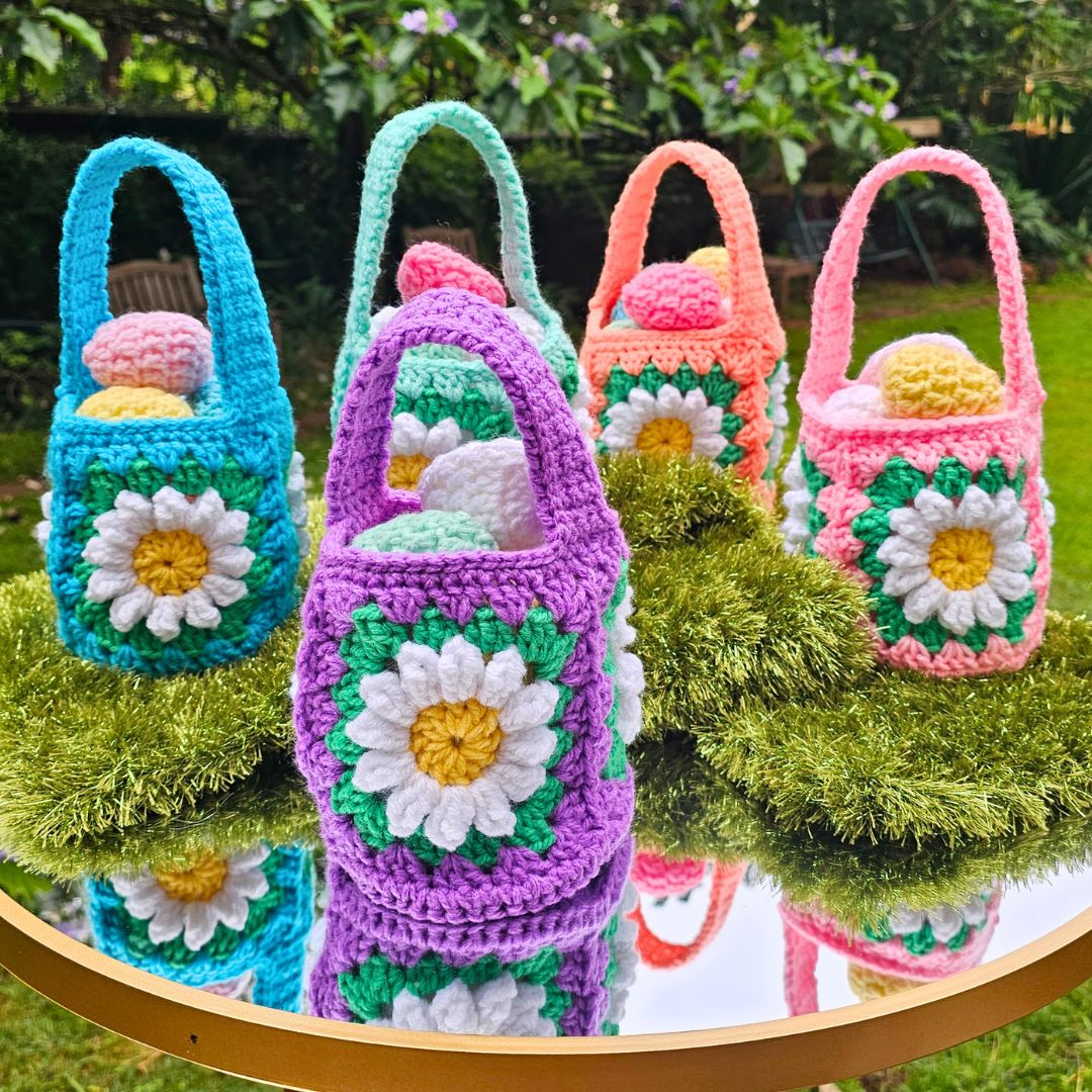 3 Daisy Granny Square Easter Basket Pattern - Fast and Easy! Secret Yarnery