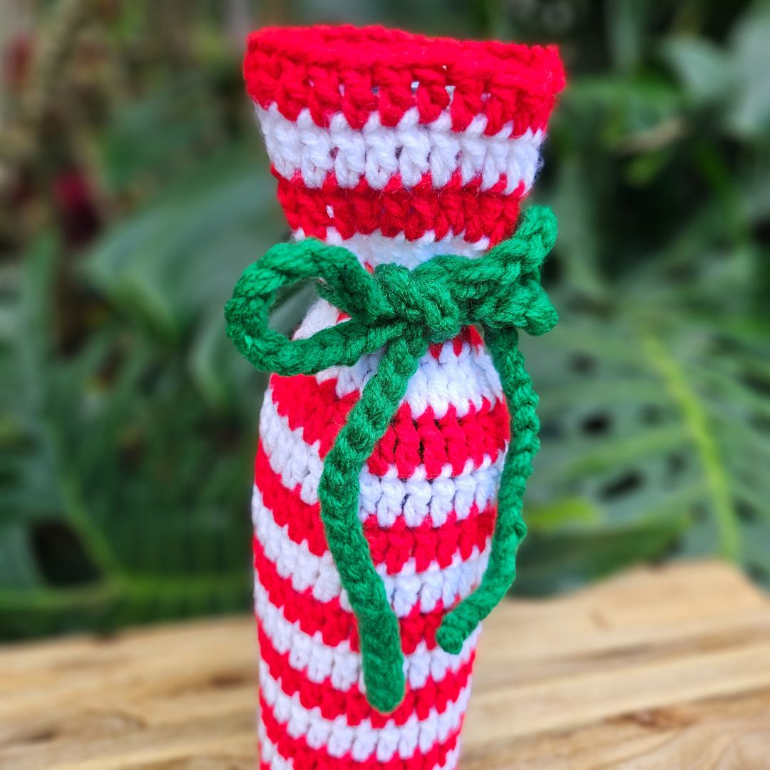 Simple Candy Cane Crochet Wine Bottle Gift Bag Pattern Secret Yarnery