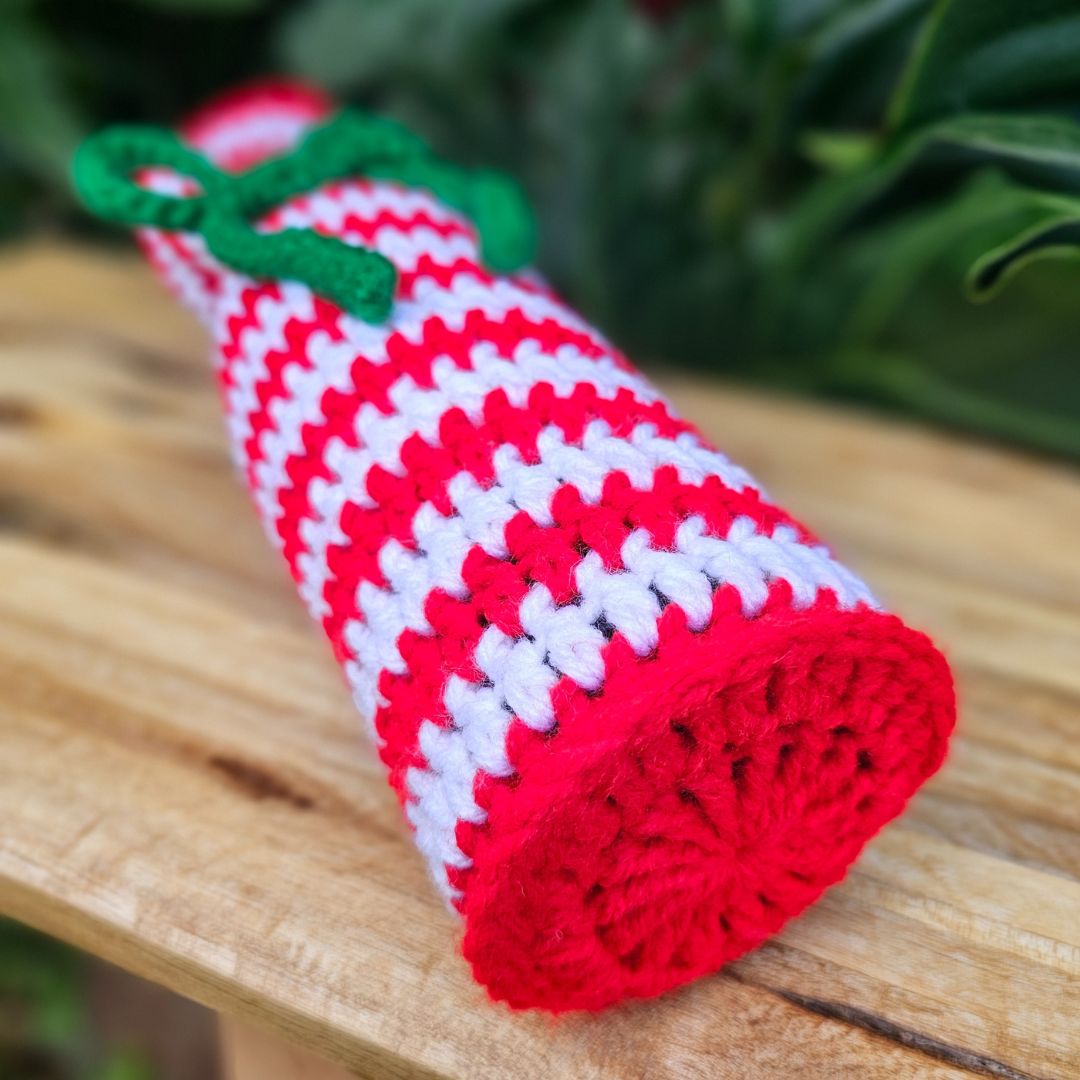 Simple Candy Cane Crochet Wine Bottle Gift Bag Pattern Secret Yarnery