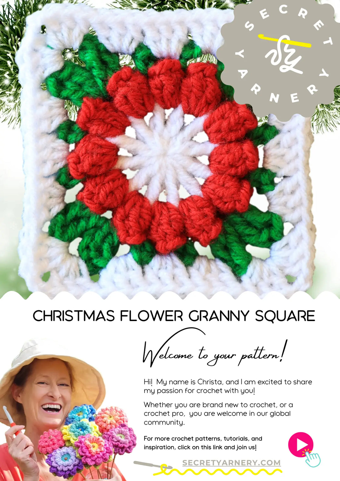 Christmas Crochet Flower Granny Square: Festive Flair for the Holidays