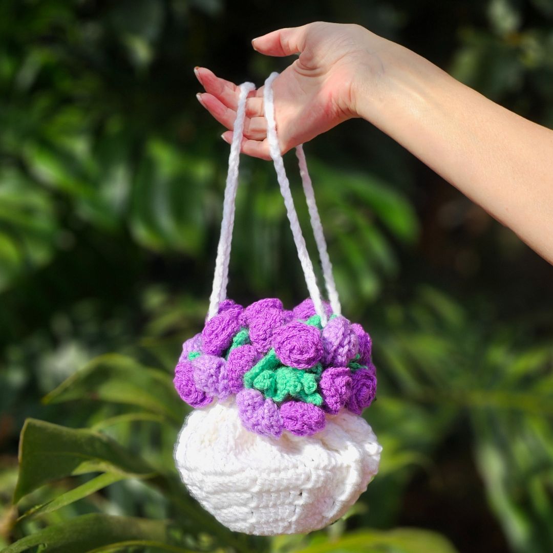 Crochet Flower Bouquet Drawstring Bag – Easy & Beautiful