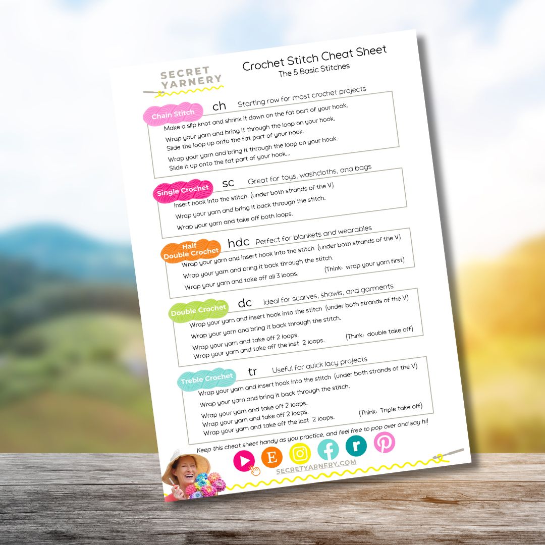 Christa's Free Crochet Stitches Cheat Sheet - Downloadable PDF for Beginners