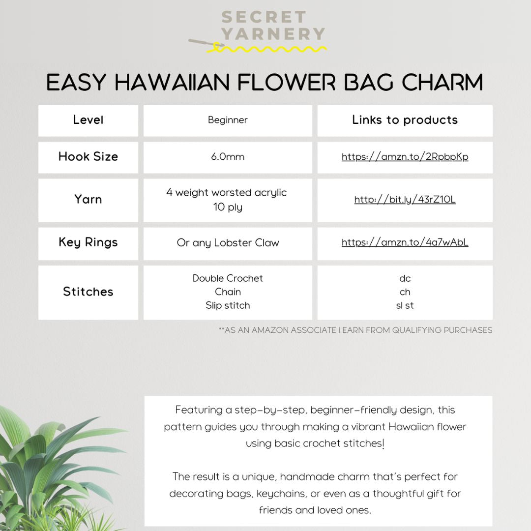 Easy Crochet Hawaiian Flower Bag Charm – Tropical Keychain Pattern