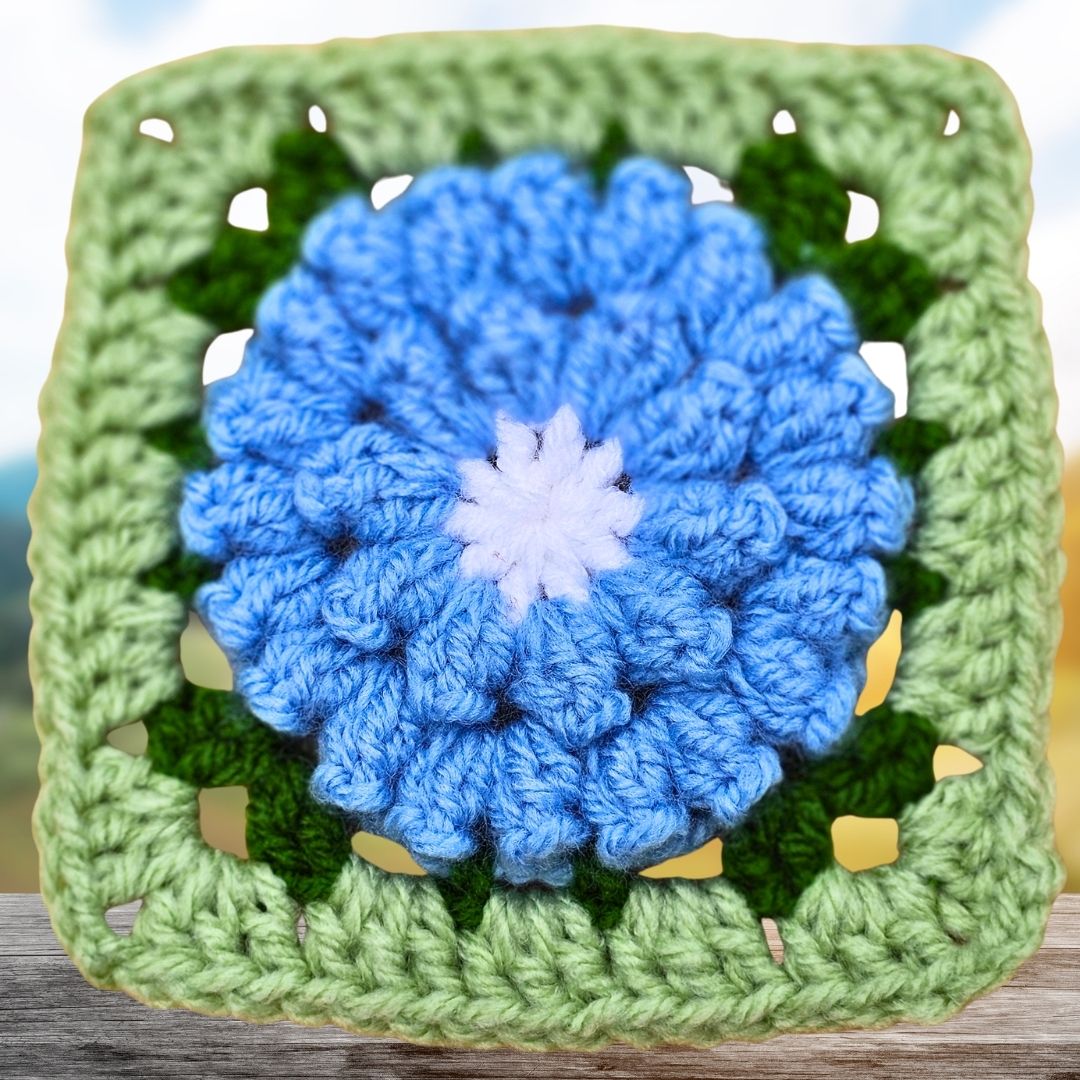 Forget Me Not Crochet Flower Granny Square – BloomScape CAL Block 5 Pattern