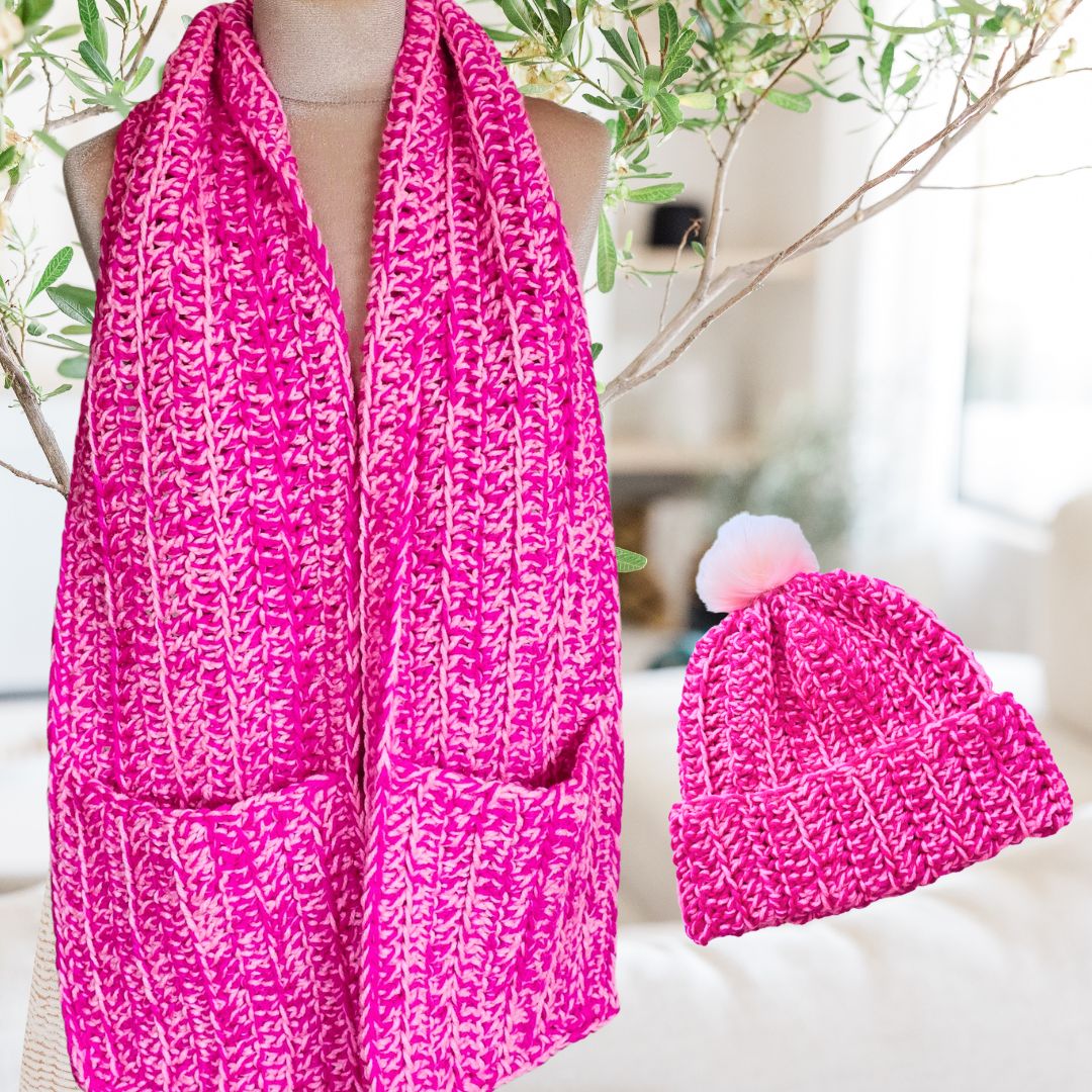 Easy Hat & Pocket Scarf Pattern | Beginner Crochet Set with Built-In Storage Secret Yarnery