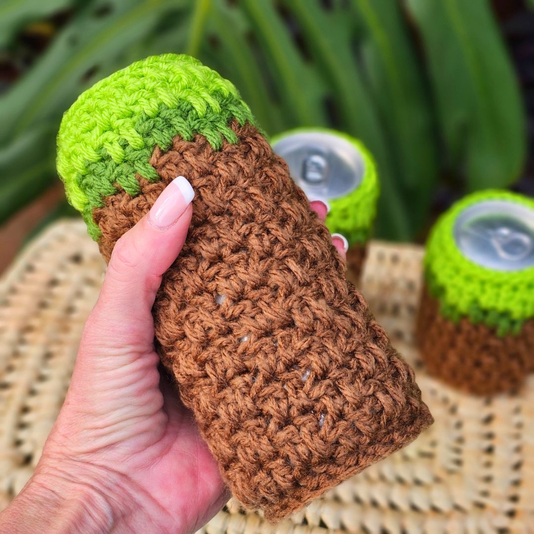 Easy Minecraft Grass Block Can Cozy - Fun Summer Crochet Secret Yarnery