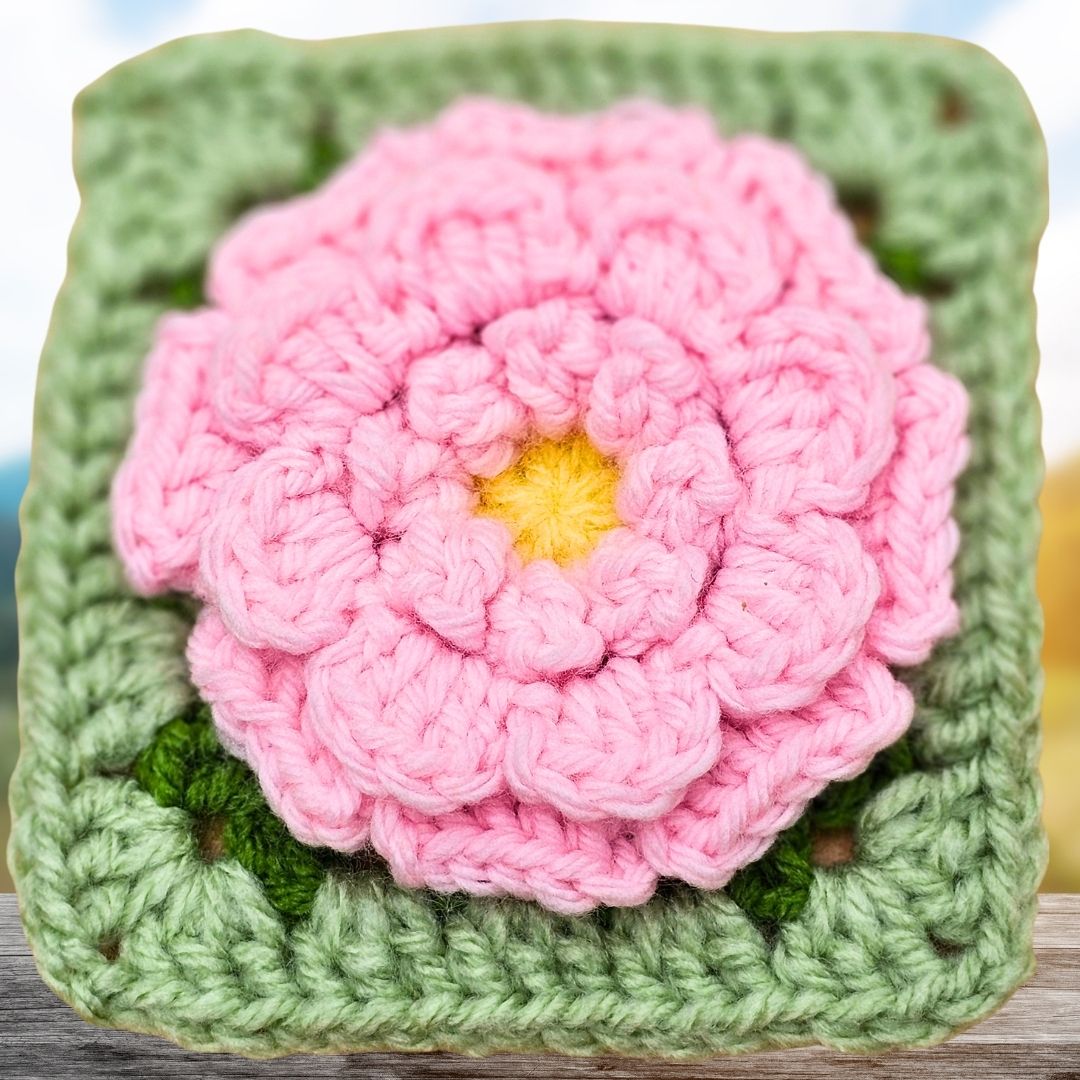 Single Zinnia Flower Granny Square - BloomScape CAL Block # 11