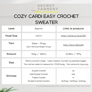 Cozy Cardi - Easy Crochet Sweater Pattern for Beginners - Secret Yarnery