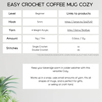 Crochet Coffee Mug Cozy -Any Size Crochet Mug Cozy Pattern.