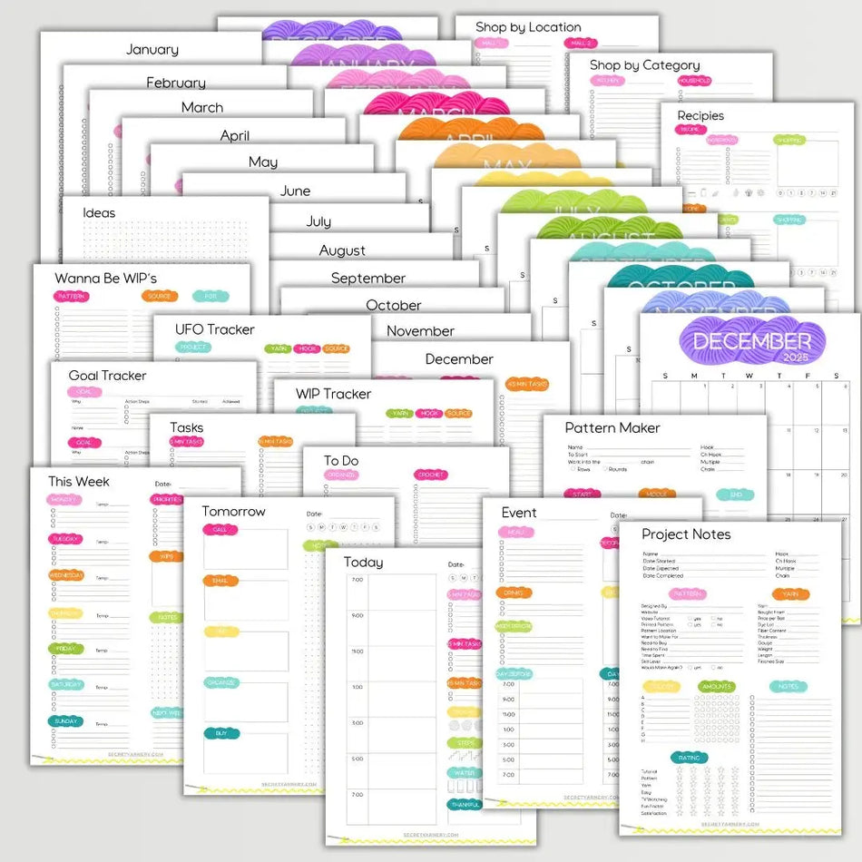 Crochet Life & Productivity Planner 2025 - 62 Page Bundle - Secret