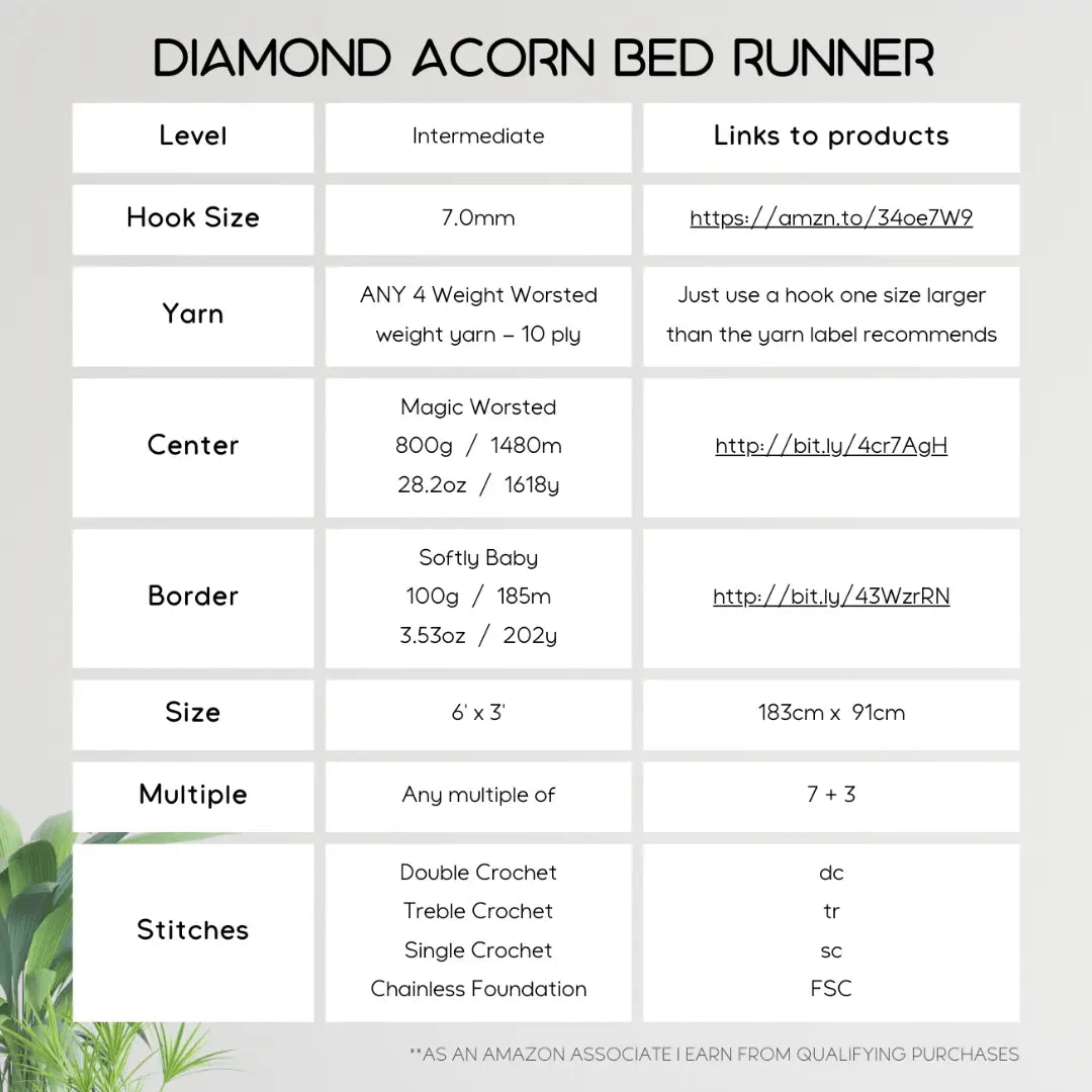 Diamond Acorn Easy Crochet Bed Runner.