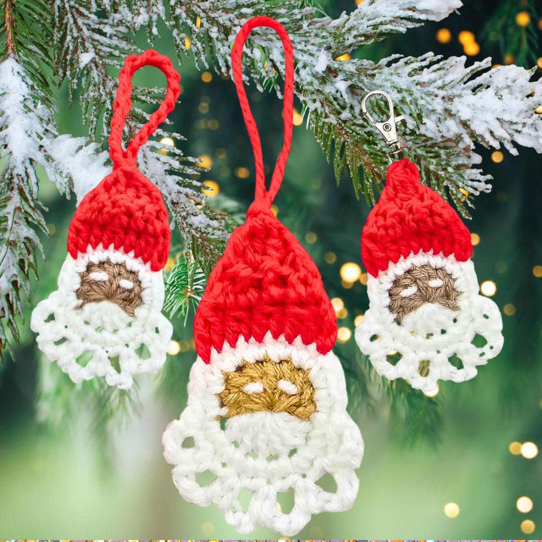 Easy Crochet Santa Pattern 3 Ways: Gift Tags, Ornaments, and Keychains