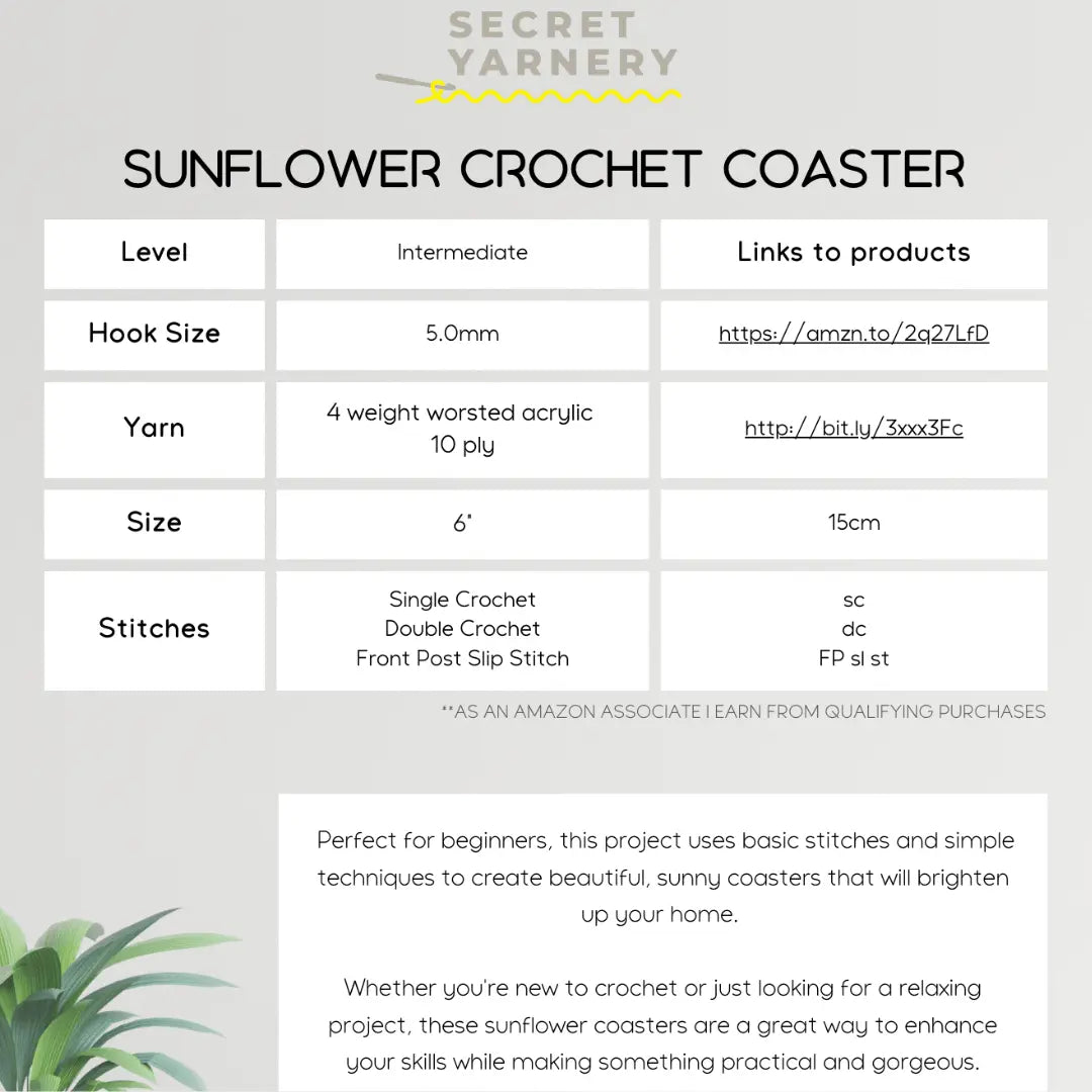 Easy Sunflower Crochet Coasters for Beginners