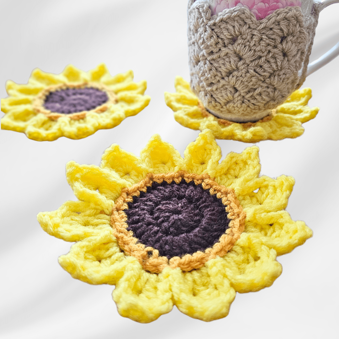 Easy Sunflower Crochet Coasters for Beginners