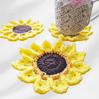 Easy Sunflower Crochet Coasters for Beginners - Secret Yarnery