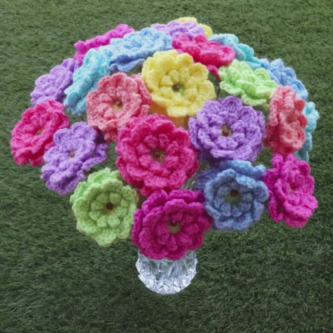 Washable Zinnia Pattern -  Easy Crochet Flower Bouquet for Beginners.