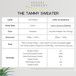 The Tammy Sweater - Easy Crochet Sweater Pattern for Beginners - Secret Yarnery