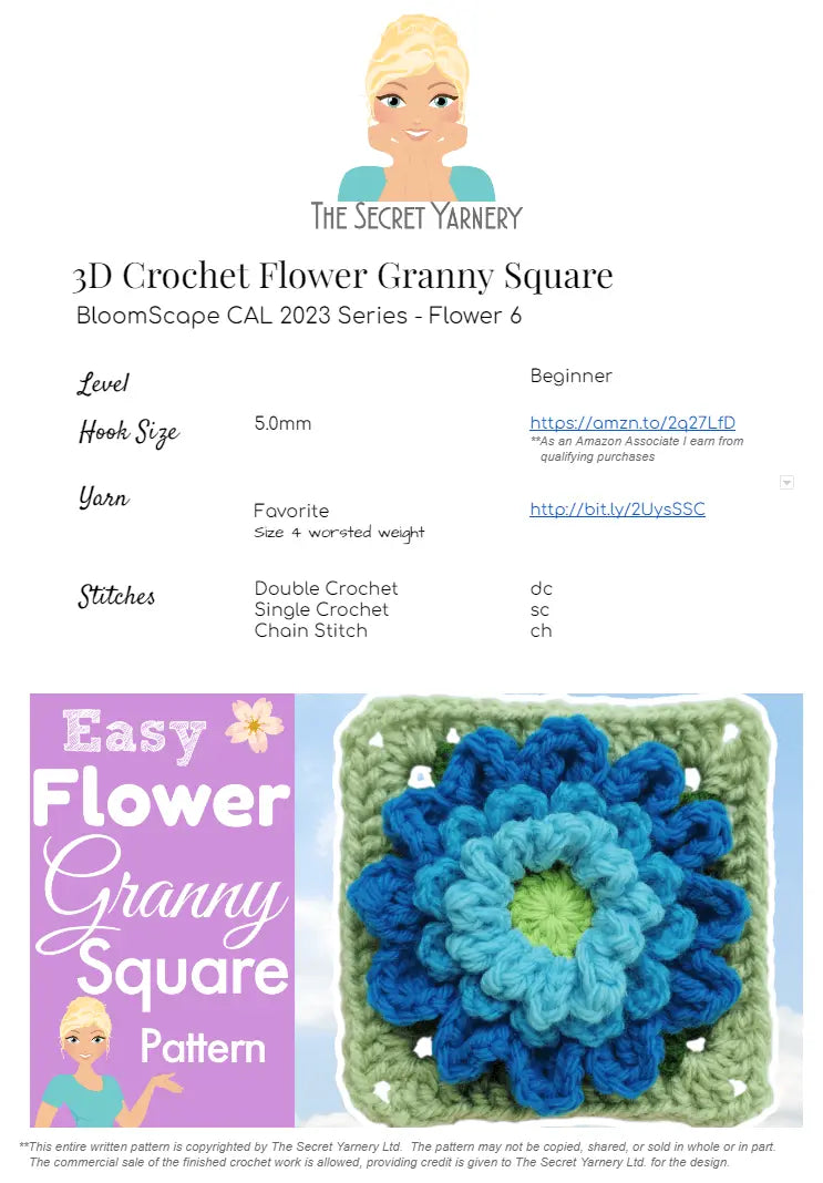 Chrysanthemum Crochet Flower Granny Square - BloomScape CAL #6