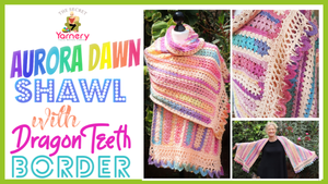 Aurora Dawn Crochet Shawl with Dragon Teeth Border - secretyarnery