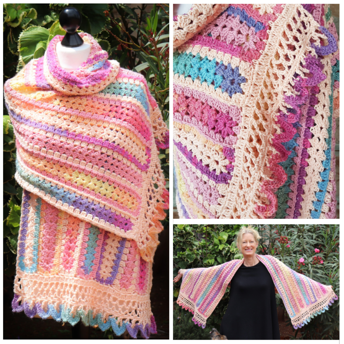 Aurora Dawn Crochet Shawl with Dragon Teeth Border - secretyarnery