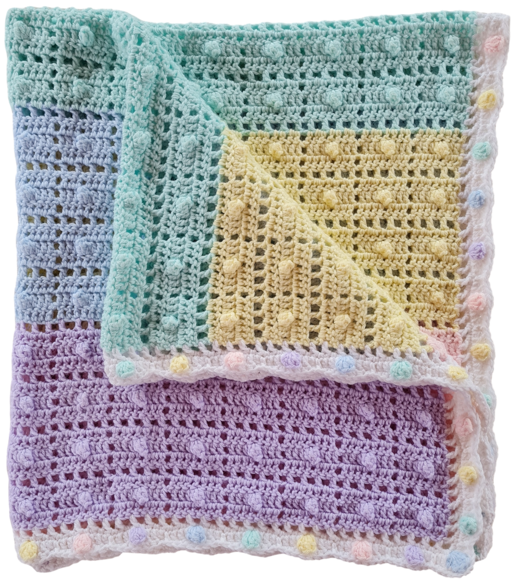 Berry Biscuit Baby Blanket with Gumdrop Border - The Secret Yarnery