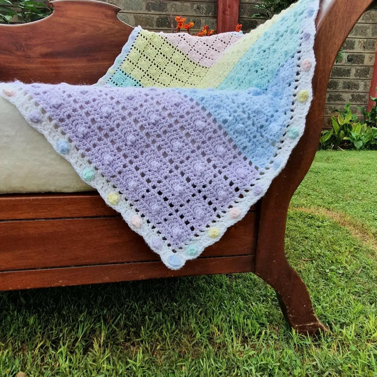 Berry Biscuit Baby Blanket with Gumdrop Border – Sweet Crochet Pattern for Beginners.