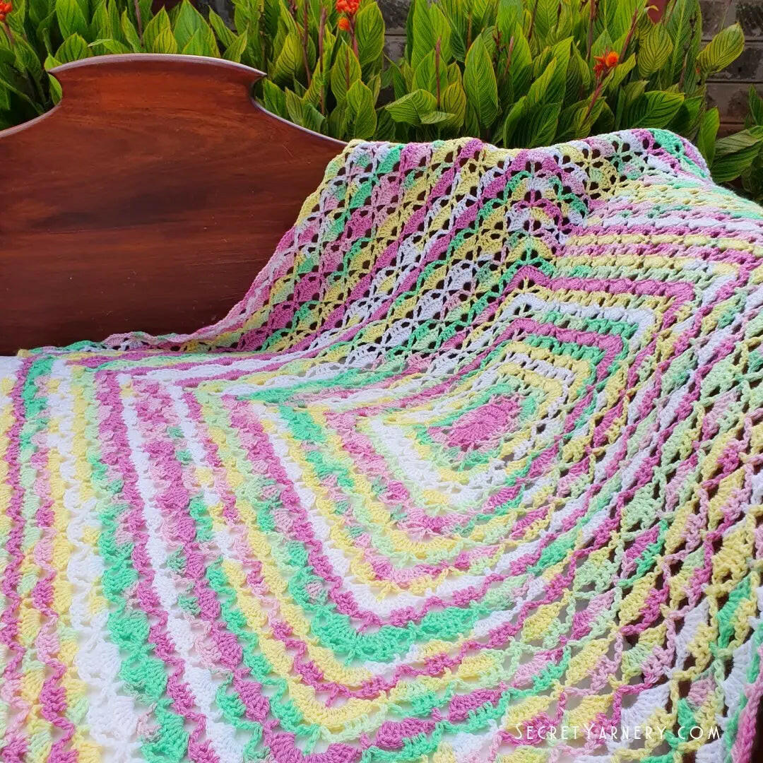 Cakes & Candles Lacy Crochet Baby Blanket – Soft and Elegant Pattern.