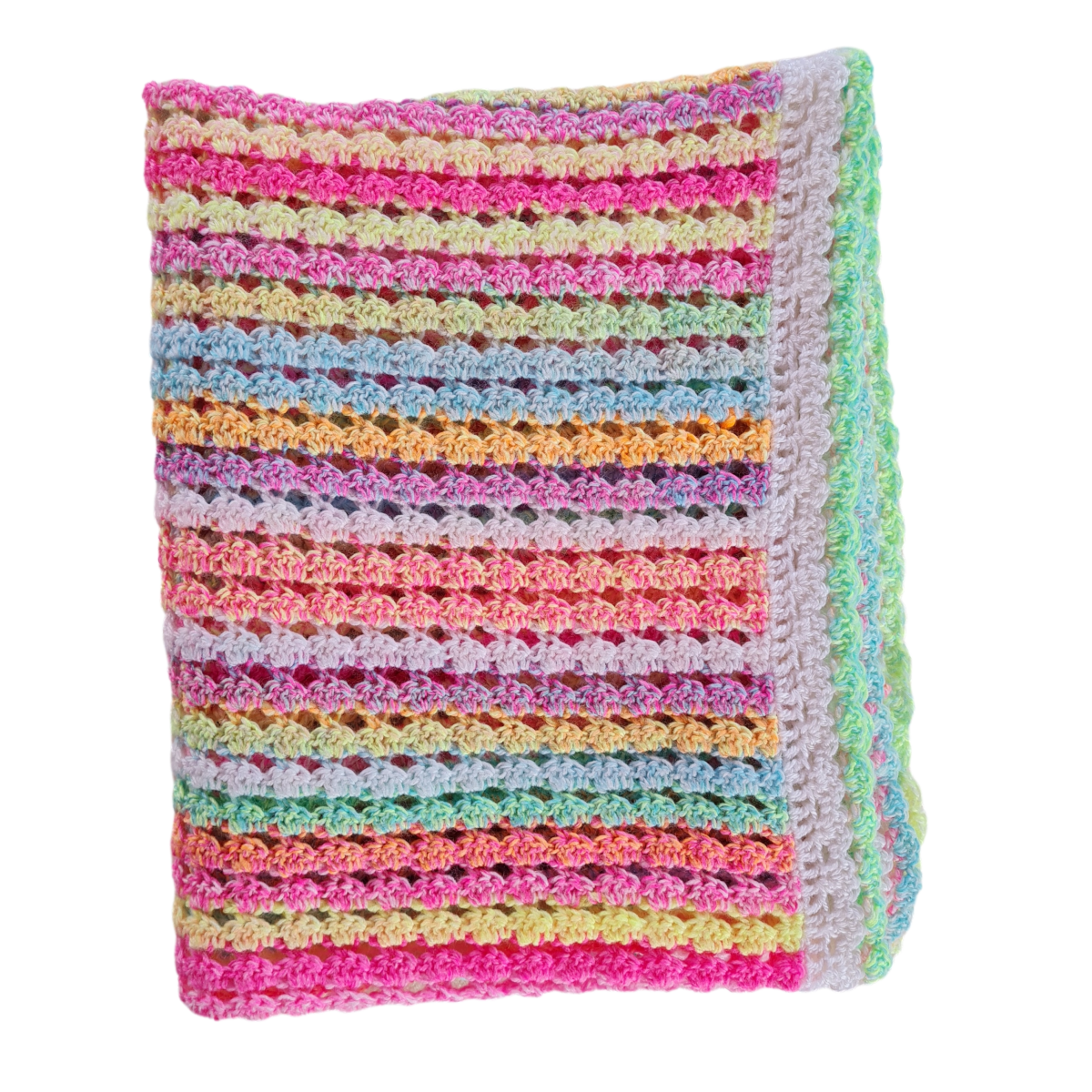 Candy Cradle Crochet Baby Blanket with Stacking Shells Border - The Secret Yarnery