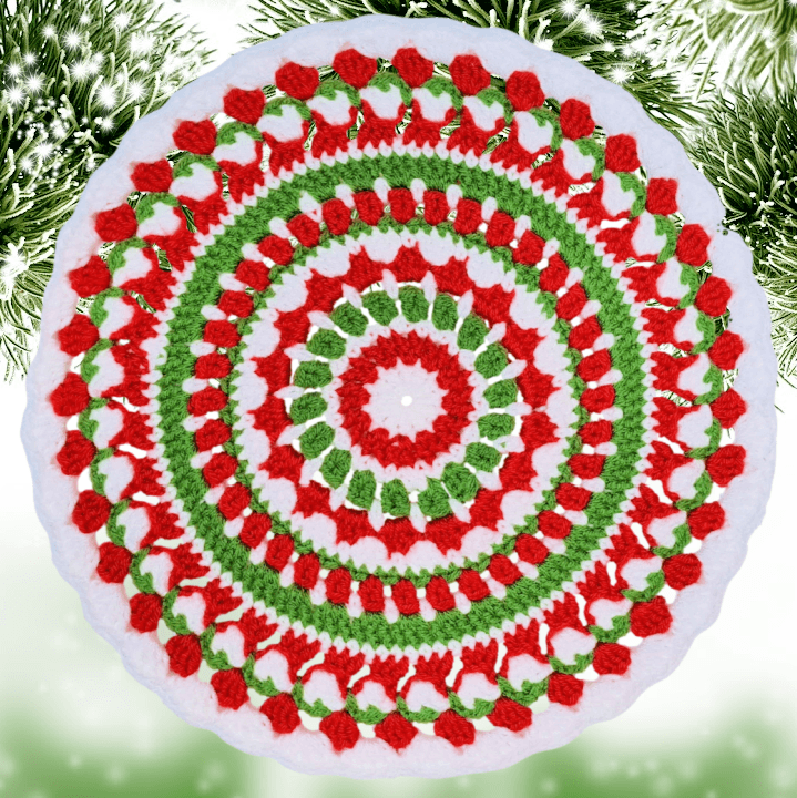 Christmas Mandala Crochet Placemat - Easy to Follow Written Crochet Pattern - The Secret Yarnery