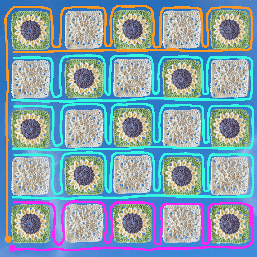 Continuous Join As You Go Granny Square Blanket