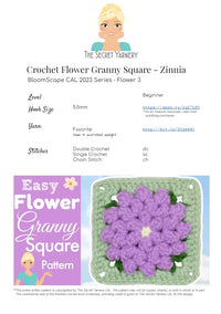 Zinnia Crochet Flower Granny Square – BloomScape CAL Block 3 Pattern.