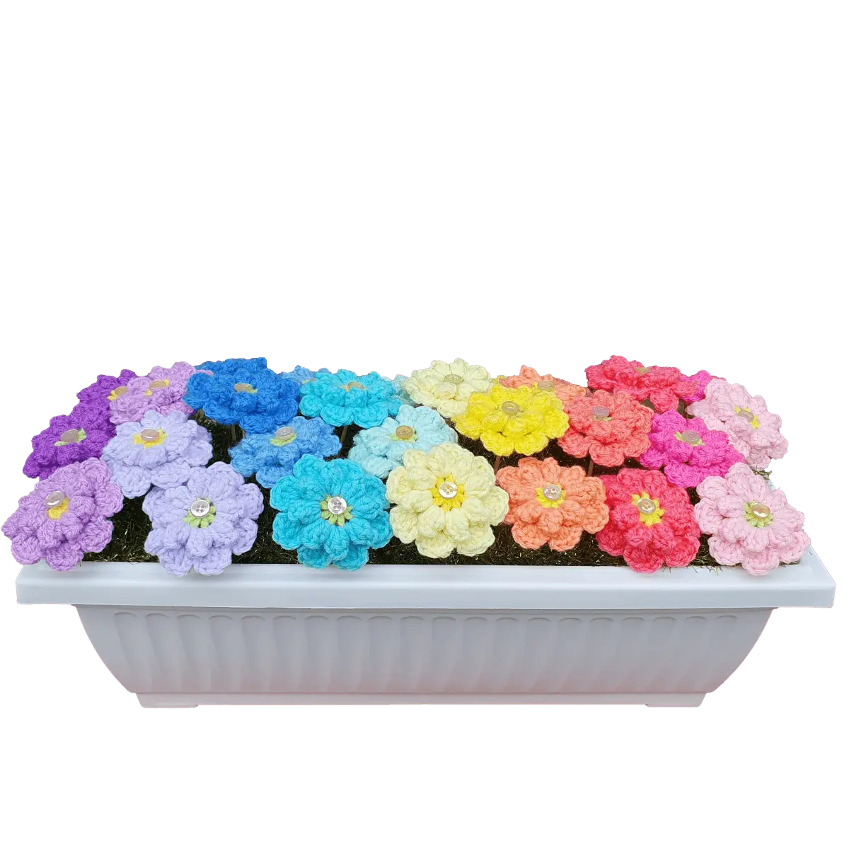 Crochet Flower Planter Box – Perfect for Indoor Window Decor.