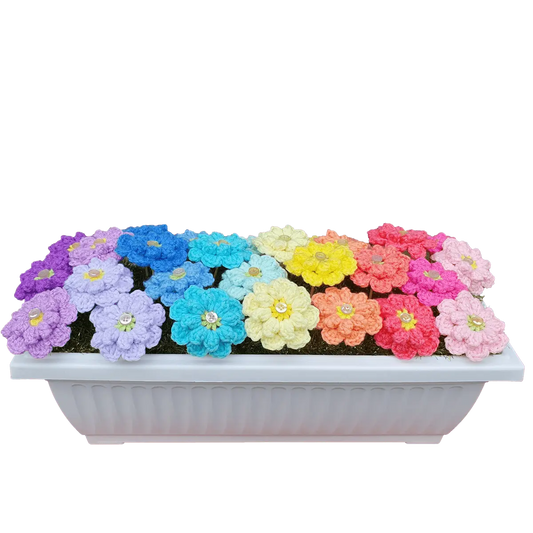 Crochet Flower Planter Box – Perfect for Indoor Window Decor.